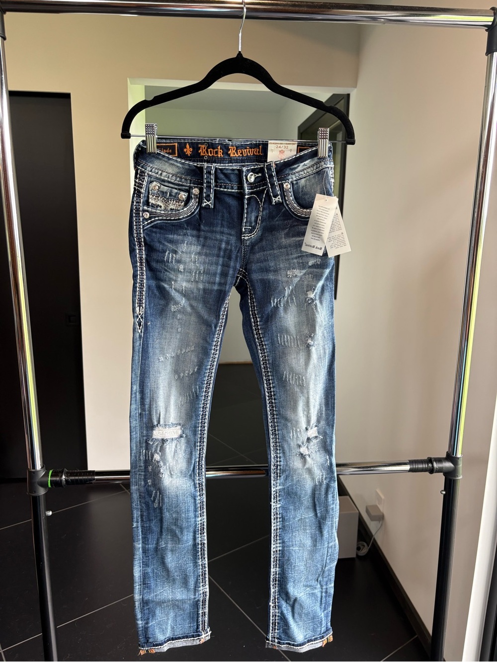 Rock Revival Embellished Dark Blue Straight-Leg Jeans - Picture 2 of 5